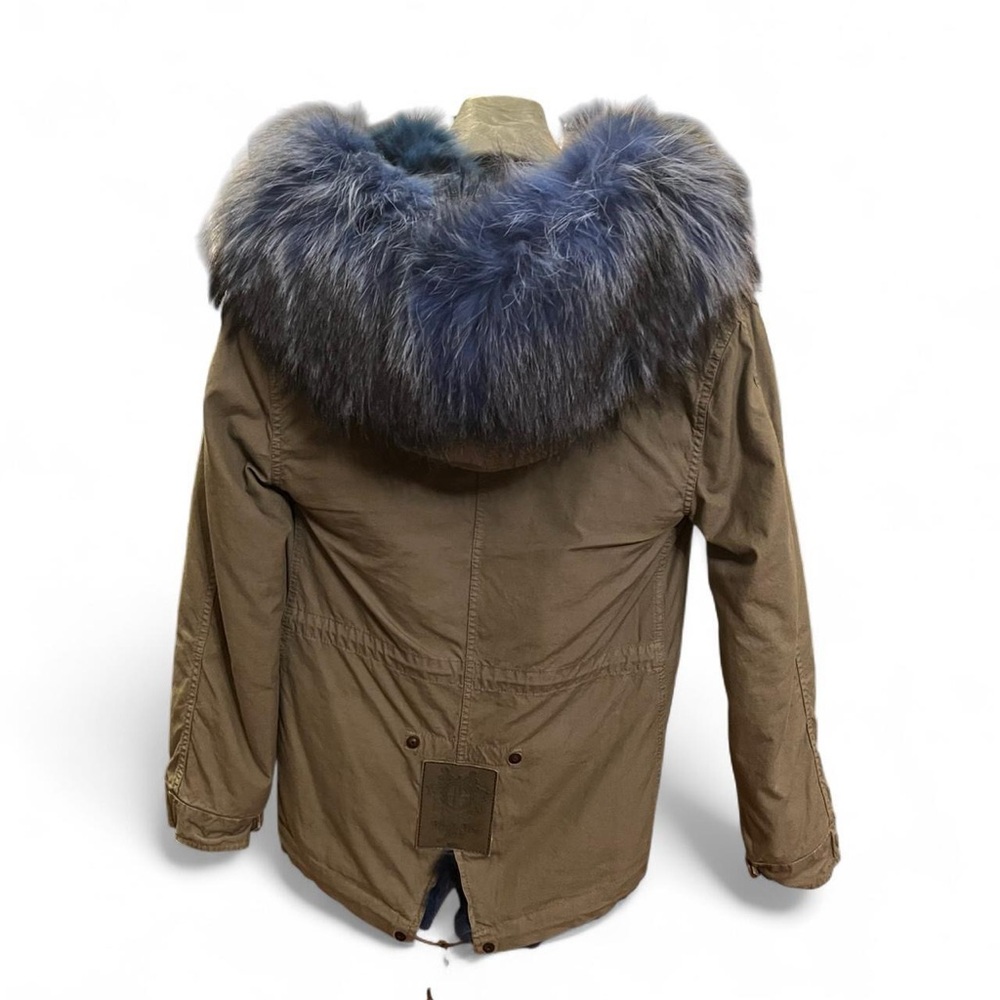 Mr & Mrs Italy Fur lined army parka blue fox raccoon trim coat khaki - Picture 5 of 16